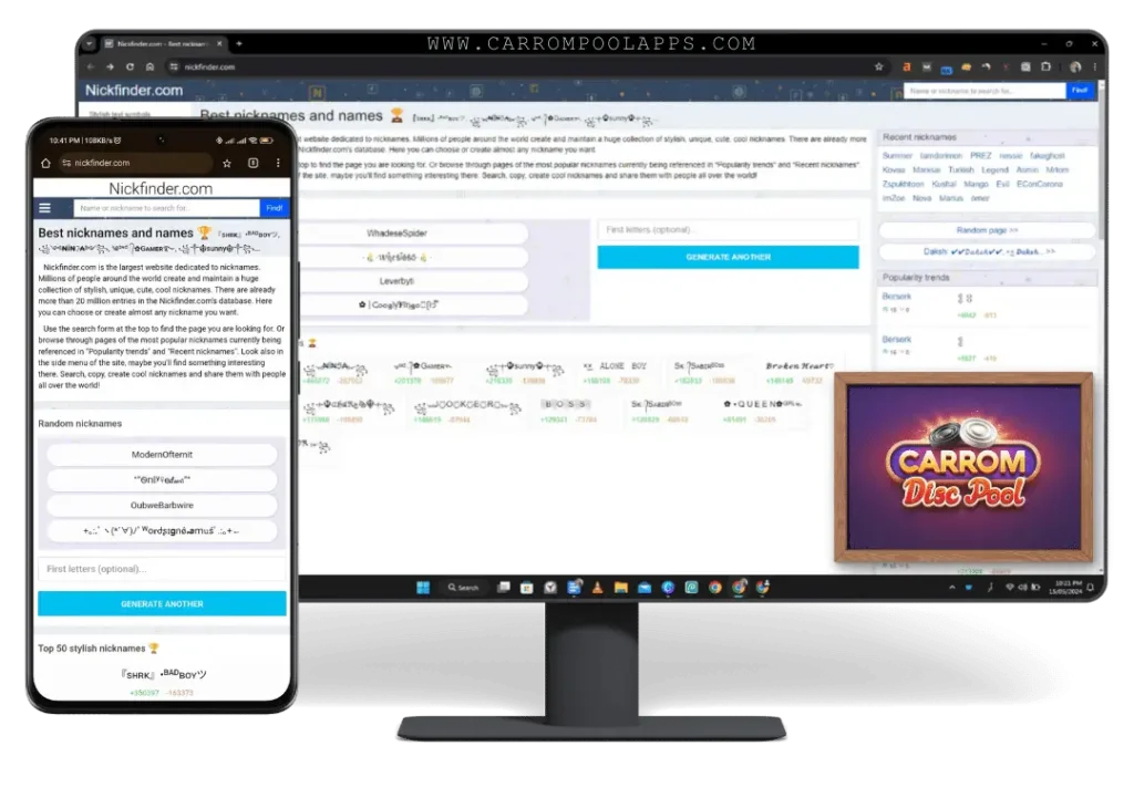 nickfinder website view - how to change name in carrom pool disc pool