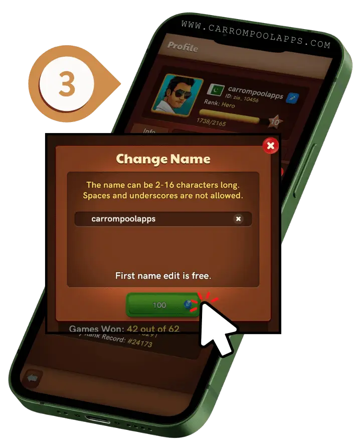 How to change name in carrom disc pool - Step 3