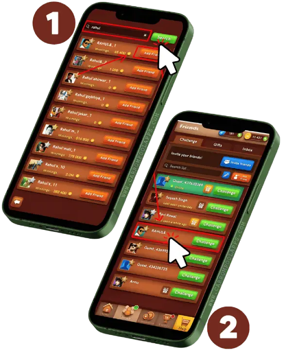 how to add friends in Carrom - invite friend with ID # - 3rd Step